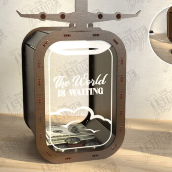Intra απο ξύλο plywood 3mm-4mm πάχος – Travel Piggy Bank | Διακοπές Δίασταση  20x20 cm INTRAFABR-122385150 - Image 1