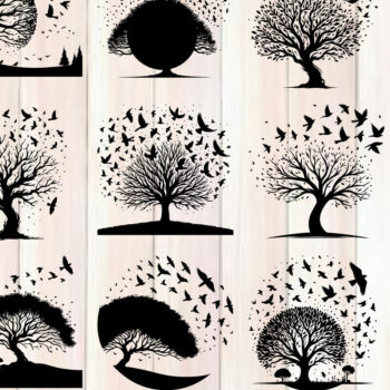 Intra απο ξύλο plywood 3mm-4mm πάχος – Δέντρο και πουλί σιλουέτα διάνυσμα δέσμη Δίασταση  20x20 cm INTRAFABR-118096681 - Image 1