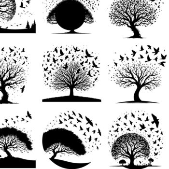 Intra απο ξύλο plywood 3mm-4mm πάχος – Δέντρο και πουλί σιλουέτα διάνυσμα δέσμη Δίασταση  20x20 cm INTRAFABR-118096681 - Image 3