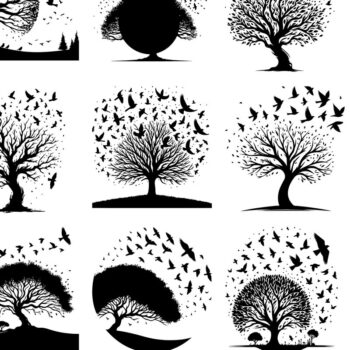 Intra απο ξύλο plywood 3mm-4mm πάχος – Δέντρο και πουλί σιλουέτα διάνυσμα δέσμη Δίασταση  20x20 cm INTRAFABR-118096482 - Image 4