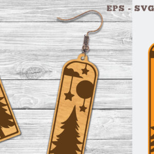 Intra απο ξύλο plywood 3mm-4mm πάχος – Σκουλαρίκια με λέιζερ δέντρο και αστέρι Δίασταση 5x5 cm INTRAFABR-103065039