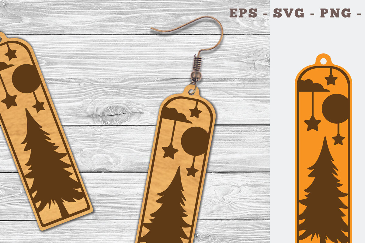 Intra απο ξύλο plywood 3mm-4mm πάχος – Σκουλαρίκια με λέιζερ δέντρο και αστέρι Δίασταση  5x5 cm INTRAFABR-103065039