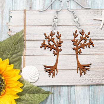 Intra απο ξύλο plywood 3mm-4mm πάχος – Σκουλαρίκια Boho με κλαδί δέντρου με Δίασταση  5x5 cm INTRAFABR-121595481 - Image 2