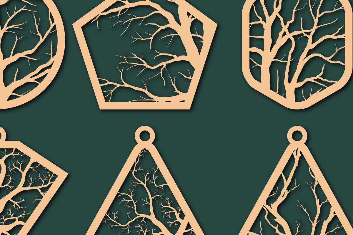 Intra απο ξύλο plywood 3mm-4mm πάχος – Δέσμη κοπής με λέιζερ Σκουλαρίκι δέντρου Δίασταση  5x5 cm INTRAFABR-65523134