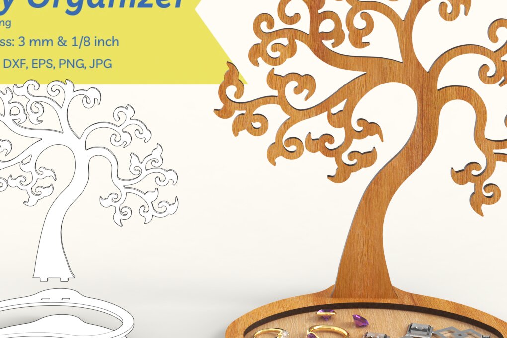 Intra απο ξύλο plywood 3mm-4mm πάχος – Επίδειξη κοσμημάτων δέντρου | Αρχείο κοπής με λέιζερ Δίασταση  20x20 cm INTRAFABR-87934144