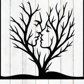 Intra απο ξύλο plywood 3mm-4mm πάχος – Tree Kiss Couple Silhouette Art Δίασταση  20x20 cm INTRAFABR-124400139 - Image 1