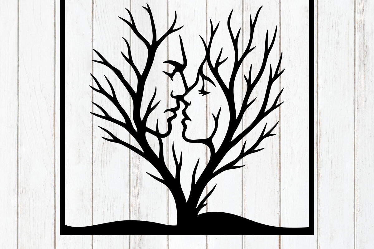 Intra απο ξύλο plywood 3mm-4mm πάχος – Tree Kiss Couple Silhouette Art Δίασταση  20x20 cm INTRAFABR-124400139