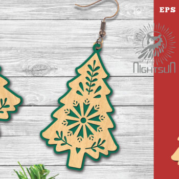 Intra απο ξύλο plywood 3mm-4mm πάχος – Δέντρα σκουλαρίκια κομμένα με λέιζερ 3 Δίασταση  5x5 cm INTRAFABR-112552303 - Image 1