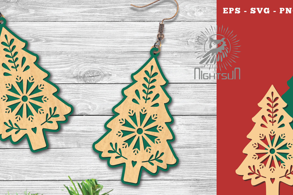 Intra απο ξύλο plywood 3mm-4mm πάχος – Δέντρα σκουλαρίκια κομμένα με λέιζερ 3 Δίασταση  5x5 cm INTRAFABR-112552303