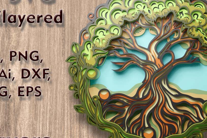 Intra απο ξύλο plywood 3mm-4mm πάχος – Αρχείο περικοπής πολλαπλών επιπέδων 3D Tree of Life Δίασταση  20x20 cm INTRAFABR-109001459
