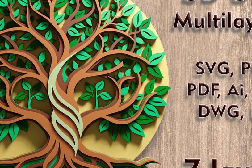 Intra απο ξύλο plywood 3mm-4mm πάχος – Αρχεία πολλαπλών επιπέδων 3D Tree of Life Δίασταση  20x20 cm INTRAFABR-109079314