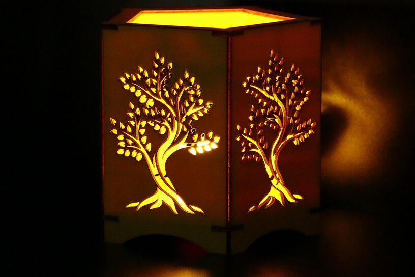 Intra απο ξύλο plywood 3mm-4mm πάχος – Δέντρο της Ζωής - Κηροπήγιο - Φανάρι Δίασταση  20x20 cm INTRAFABR-103029870