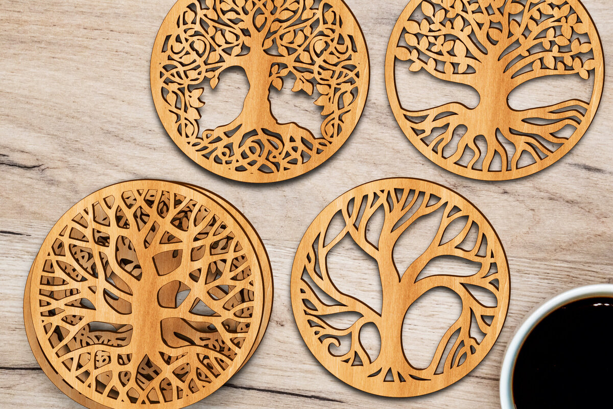 Intra απο ξύλο plywood 3mm-4mm πάχος – Πρότυπα δέσμης σουβέρ Tree of Life Δίασταση  20x20 cm INTRAFABR-105707270