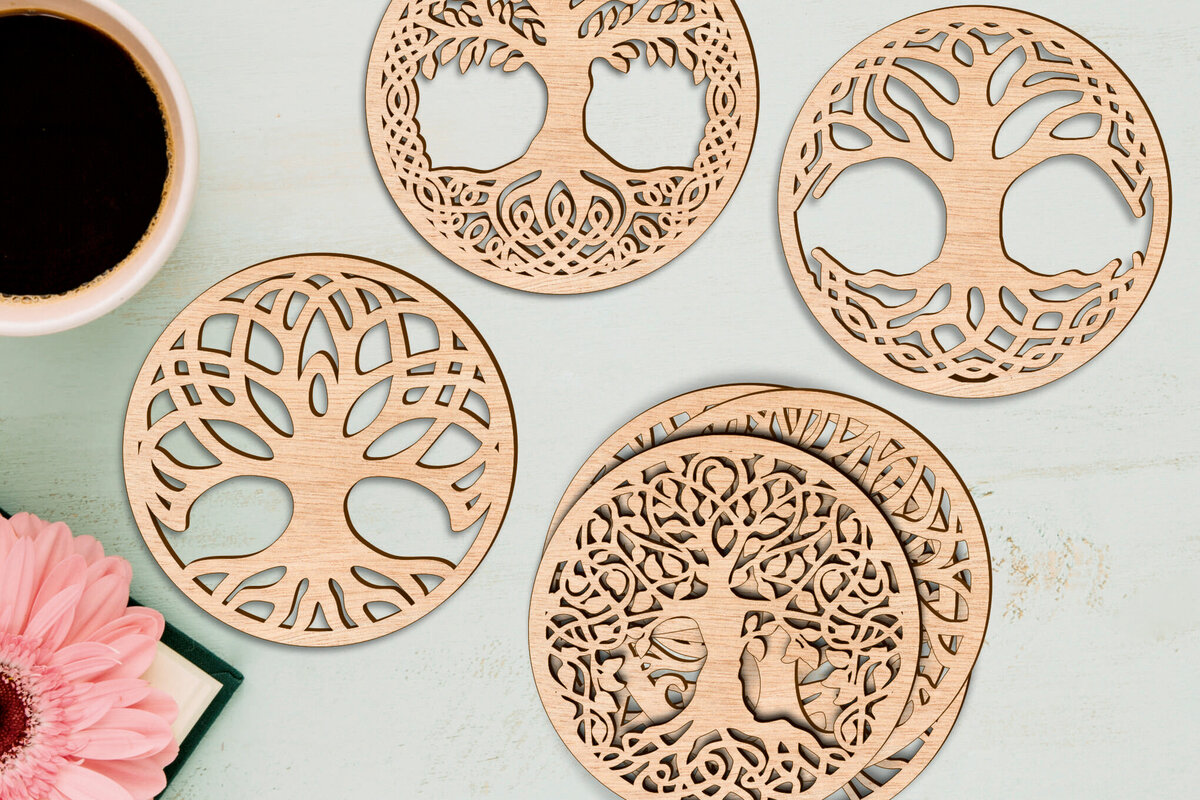 Intra απο ξύλο plywood 3mm-4mm πάχος – Πρότυπα δέσμης σουβέρ Tree of Life Δίασταση  20x20 cm INTRAFABR-105707270 - Image 2