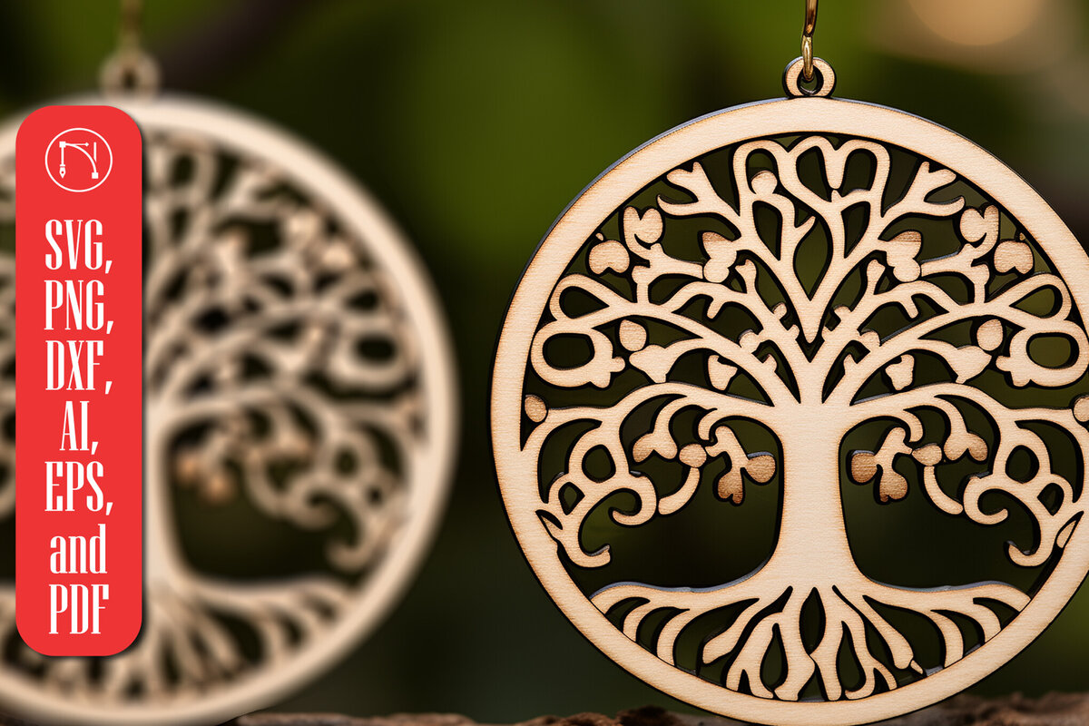 Intra απο ξύλο plywood 3mm-4mm πάχος – Αρχείο κοπής με λέιζερ σκουλαρίκι Tree of Life Δίασταση  5x5 cm INTRAFABR-90341582