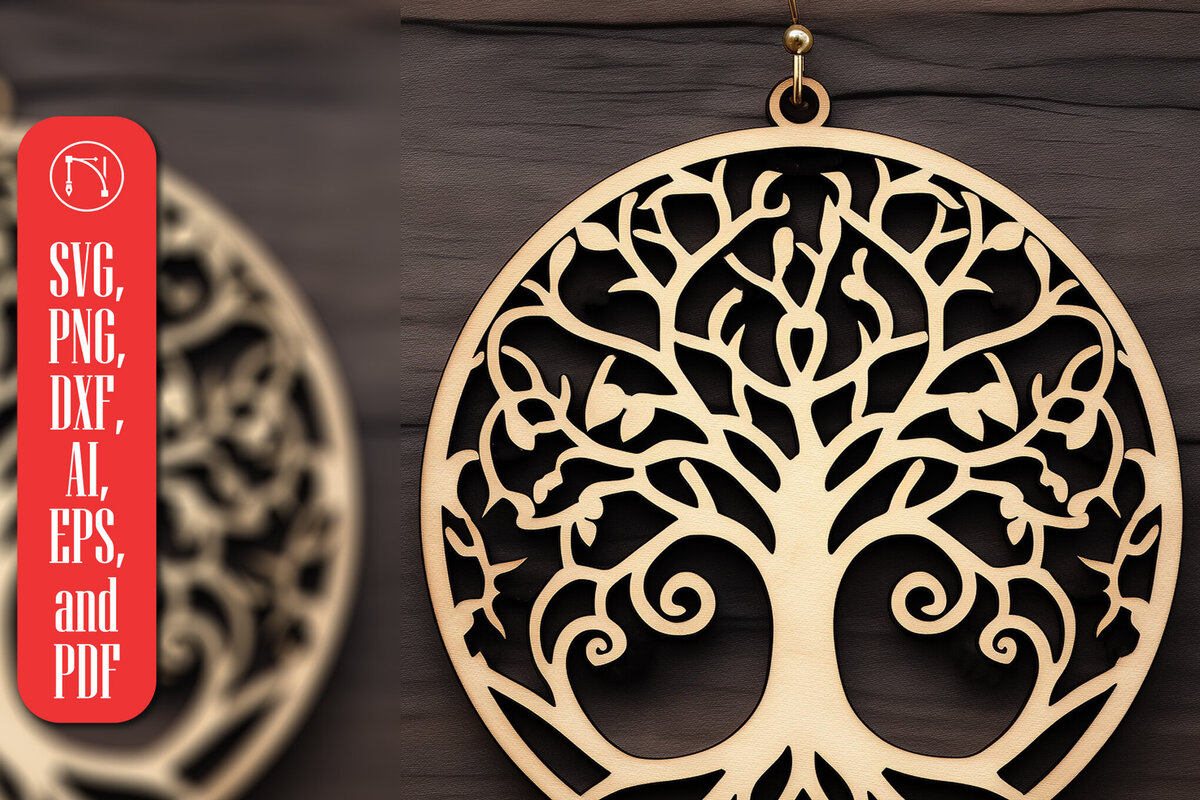 Intra απο ξύλο plywood 3mm-4mm πάχος – Αρχείο κοπής με λέιζερ σκουλαρίκι Tree of Life Δίασταση  5x5 cm INTRAFABR-90342565