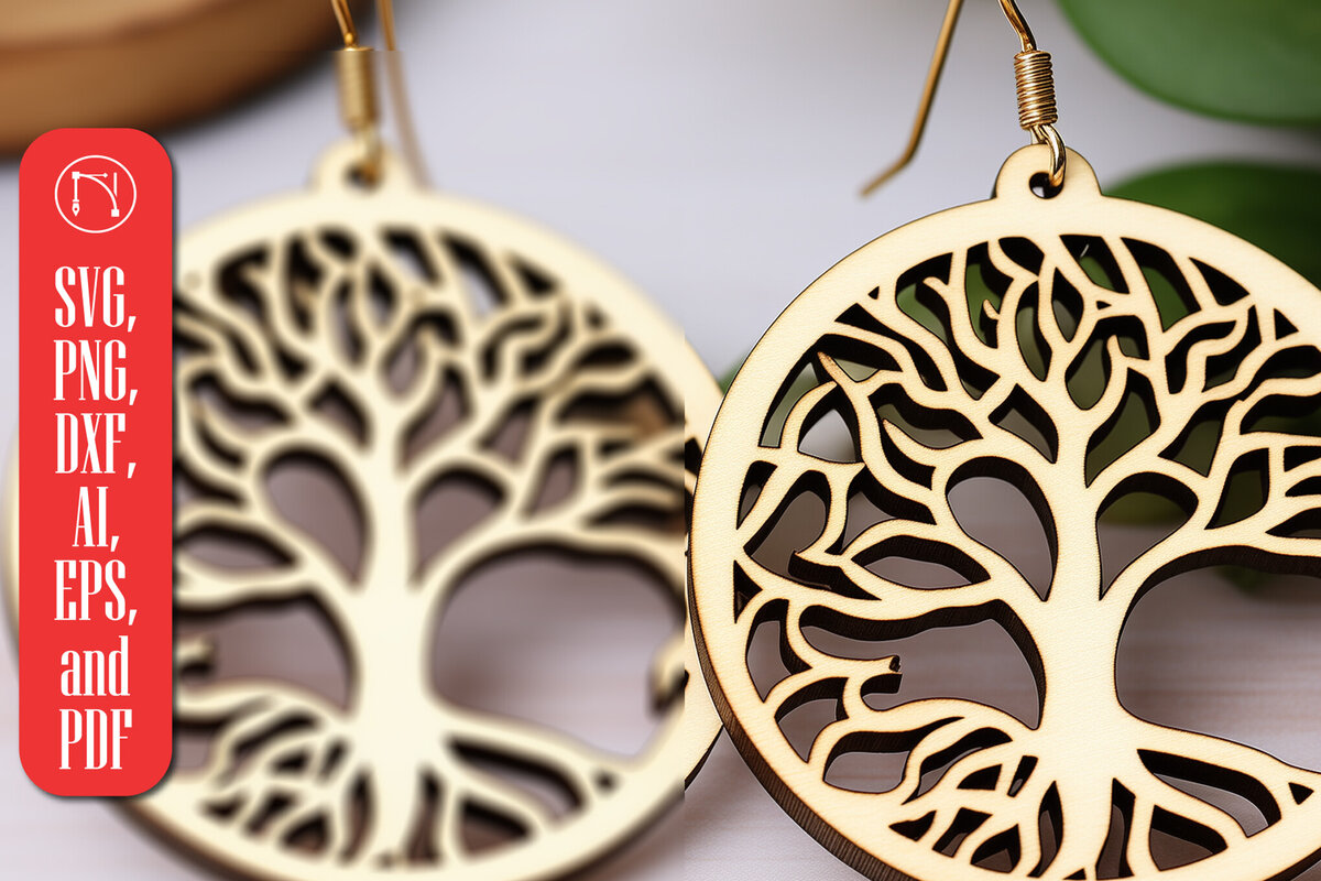 Intra απο ξύλο plywood 3mm-4mm πάχος – Αρχείο κοπής με λέιζερ σκουλαρίκι Tree of Life Δίασταση  5x5 cm INTRAFABR-90323711