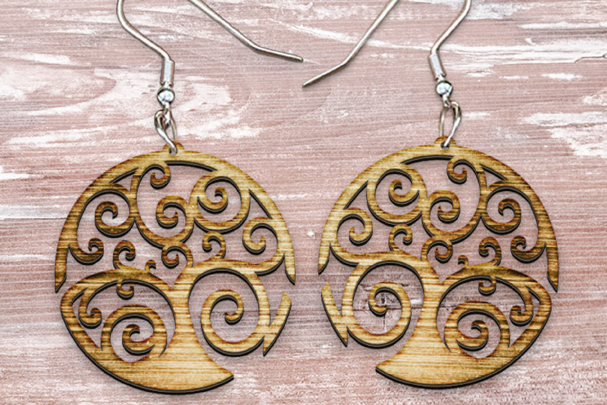 Intra απο ξύλο plywood 3mm-4mm πάχος – Σκουλαρίκια Tree of Life. Δίασταση  5x5 cm INTRAFABR-119347532