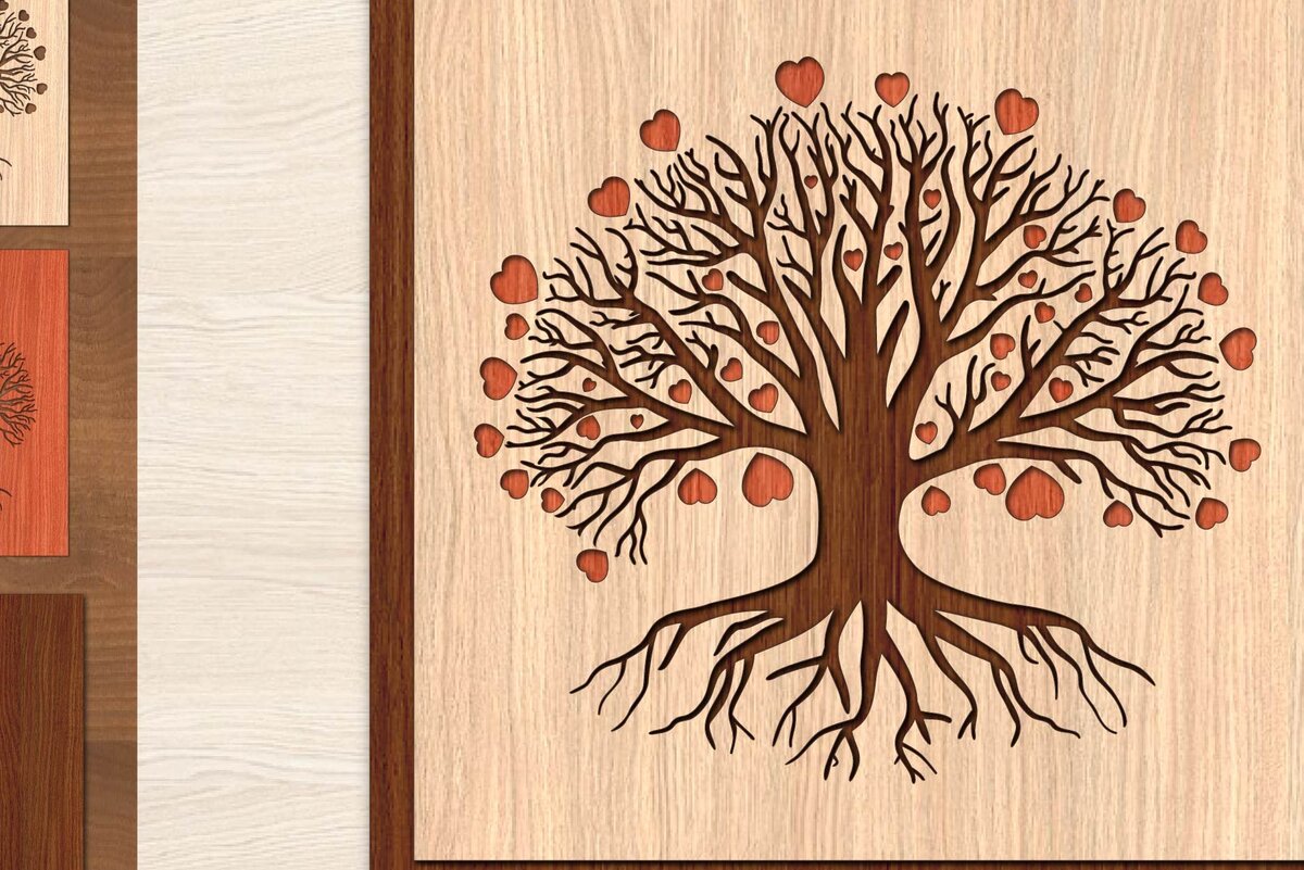 Intra απο ξύλο plywood 3mm-4mm πάχος – Δέντρο της ζωής, Αρχεία κοπής με λέιζερ Δίασταση  20x20 cm INTRAFABR-7669007