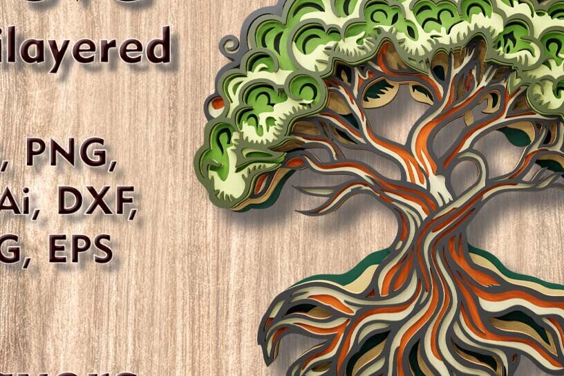 Intra απο ξύλο plywood 3mm-4mm πάχος – Πολυεπίπεδο 3D αρχείο Tree of Life Δίασταση  20x20 cm INTRAFABR-109001473