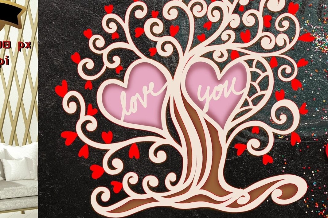 Intra απο ξύλο plywood 3mm-4mm πάχος – Tree of Love 3D Valentine V.1 Δίασταση  20x20 cm INTRAFABR-55676107