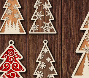 Intra απο ξύλο plywood 3mm-4mm πάχος – Δέσμη κοπής με λέιζερ στολίδι δέντρου Δίασταση  20x20 cm INTRAFABR-78252596