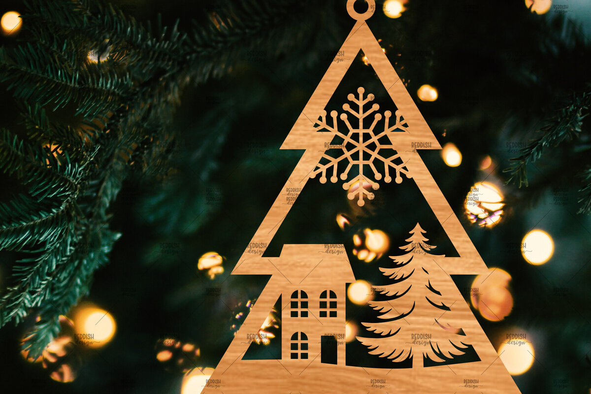 Intra απο ξύλο plywood 3mm-4mm πάχος – Χριστουγεννιάτικο στολίδι σε σχήμα δέντρου Δίασταση  20x20 cm INTRAFABR-107371356