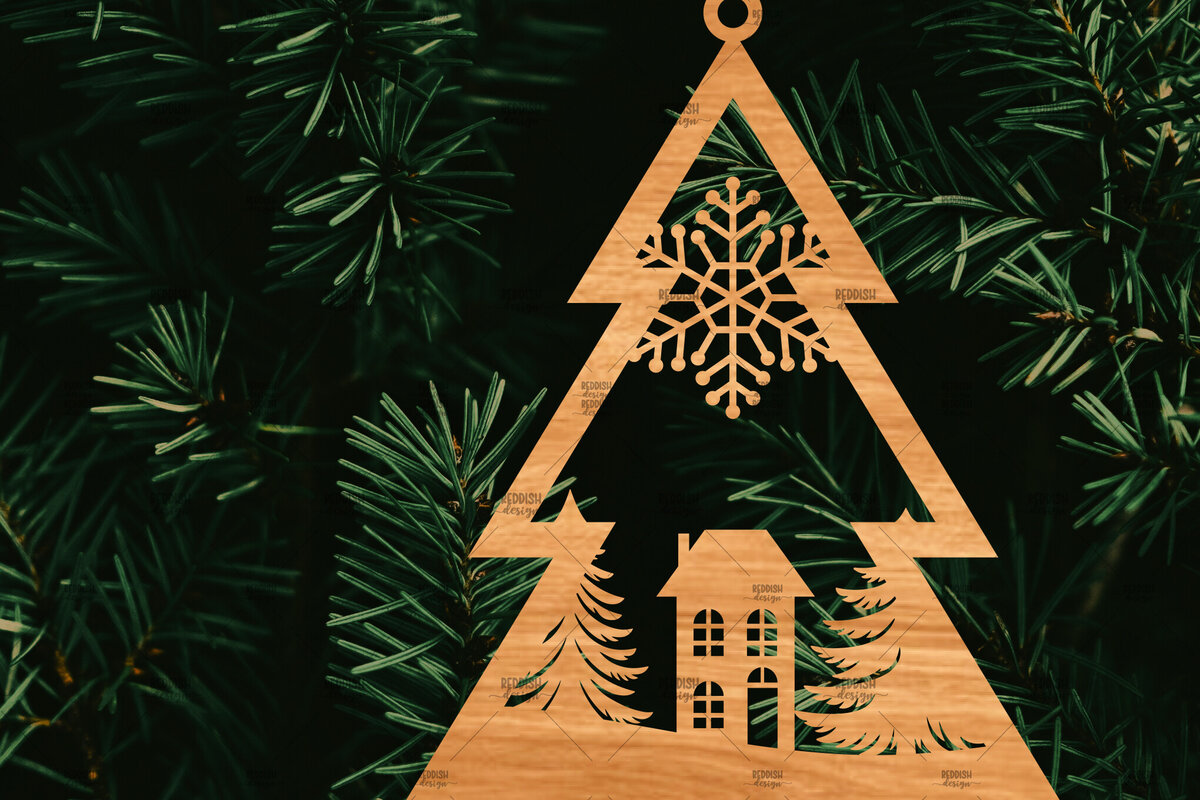 Intra απο ξύλο plywood 3mm-4mm πάχος – Χριστουγεννιάτικο στολίδι σε σχήμα δέντρου Δίασταση  20x20 cm INTRAFABR-107371391