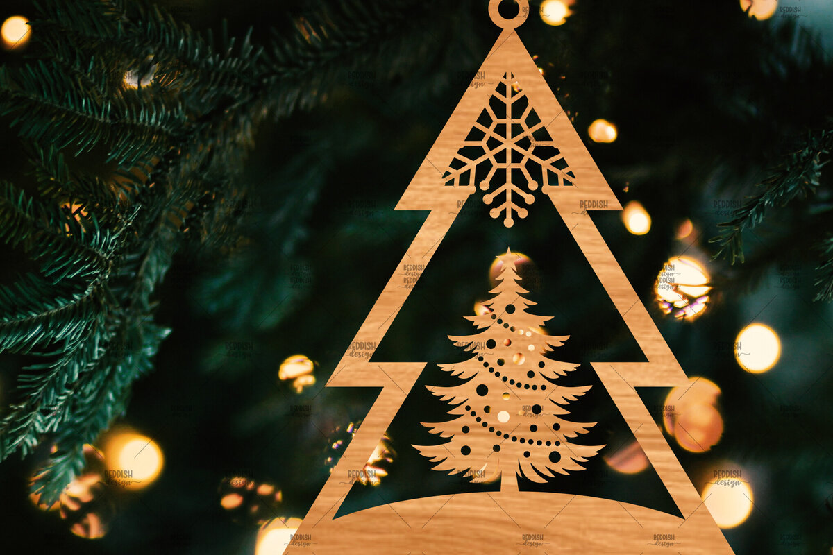 Intra απο ξύλο plywood 3mm-4mm πάχος – Χριστουγεννιάτικο στολίδι σε σχήμα δέντρου Δίασταση  20x20 cm INTRAFABR-107371020