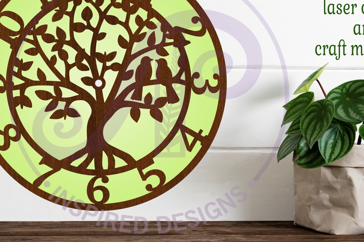 Intra απο ξύλο plywood 3mm-4mm πάχος – Δέντρο με τα πουλιά Ρολόι τοίχου λέιζερ Δίασταση  40x30 cm INTRAFABR-123299322