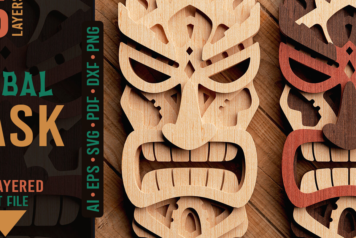 Intra απο ξύλο plywood 3mm-4mm πάχος – Tribal Mask 3D Layered Δίασταση  20x20 cm INTRAFABR-28941008