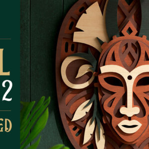 Intra απο ξύλο plywood 3mm-4mm πάχος – Tribal Mask V2 3D Layered Δίασταση  20x20 cm INTRAFABR-60436765