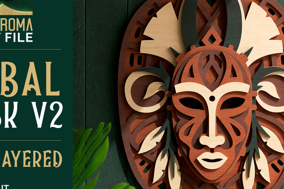 Intra απο ξύλο plywood 3mm-4mm πάχος – Tribal Mask V2 3D Layered Δίασταση  20x20 cm INTRAFABR-60436765