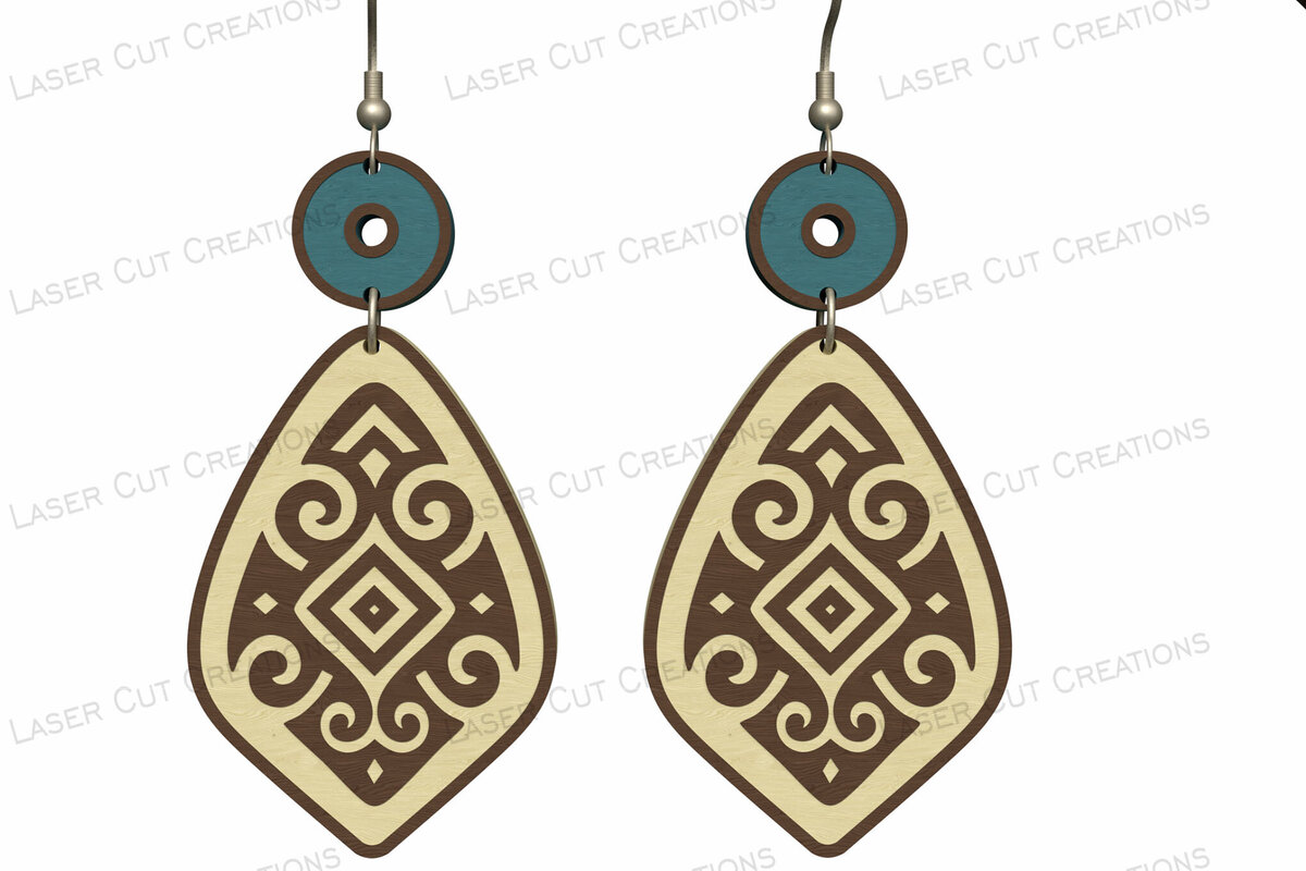 Intra απο ξύλο plywood 3mm-4mm πάχος – Σκουλαρίκια Tribal Pattern Δίασταση  5x5 cm INTRAFABR-124634303