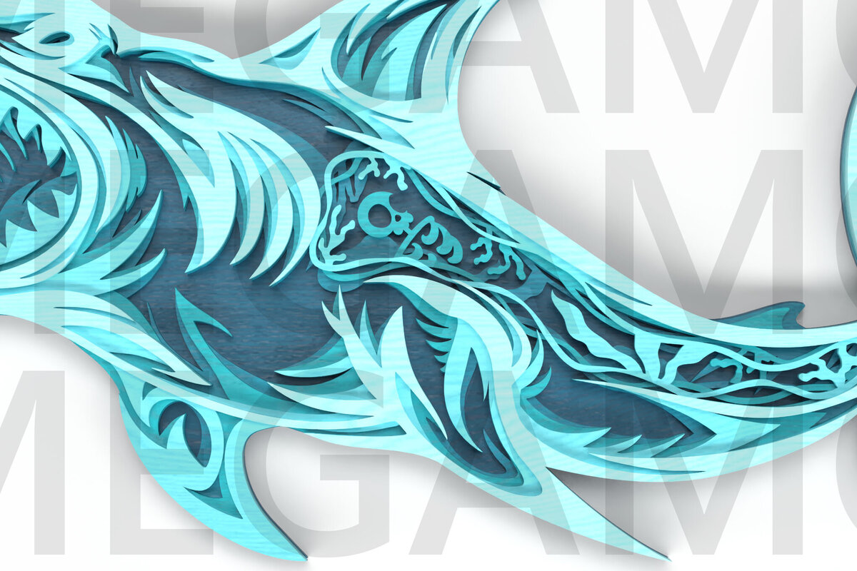 Intra απο ξύλο plywood 3mm-4mm πάχος – Tribal Shark Layered Δίασταση  20x20 cm INTRAFABR-121582275