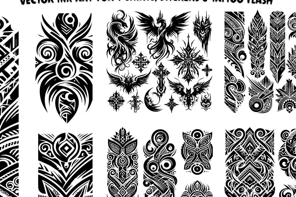 Intra απο ξύλο plywood 3mm-4mm πάχος – Tribal Tattoo Design Bundle – Vector Ink Δίασταση  40x30 cm INTRAFABR-121713048