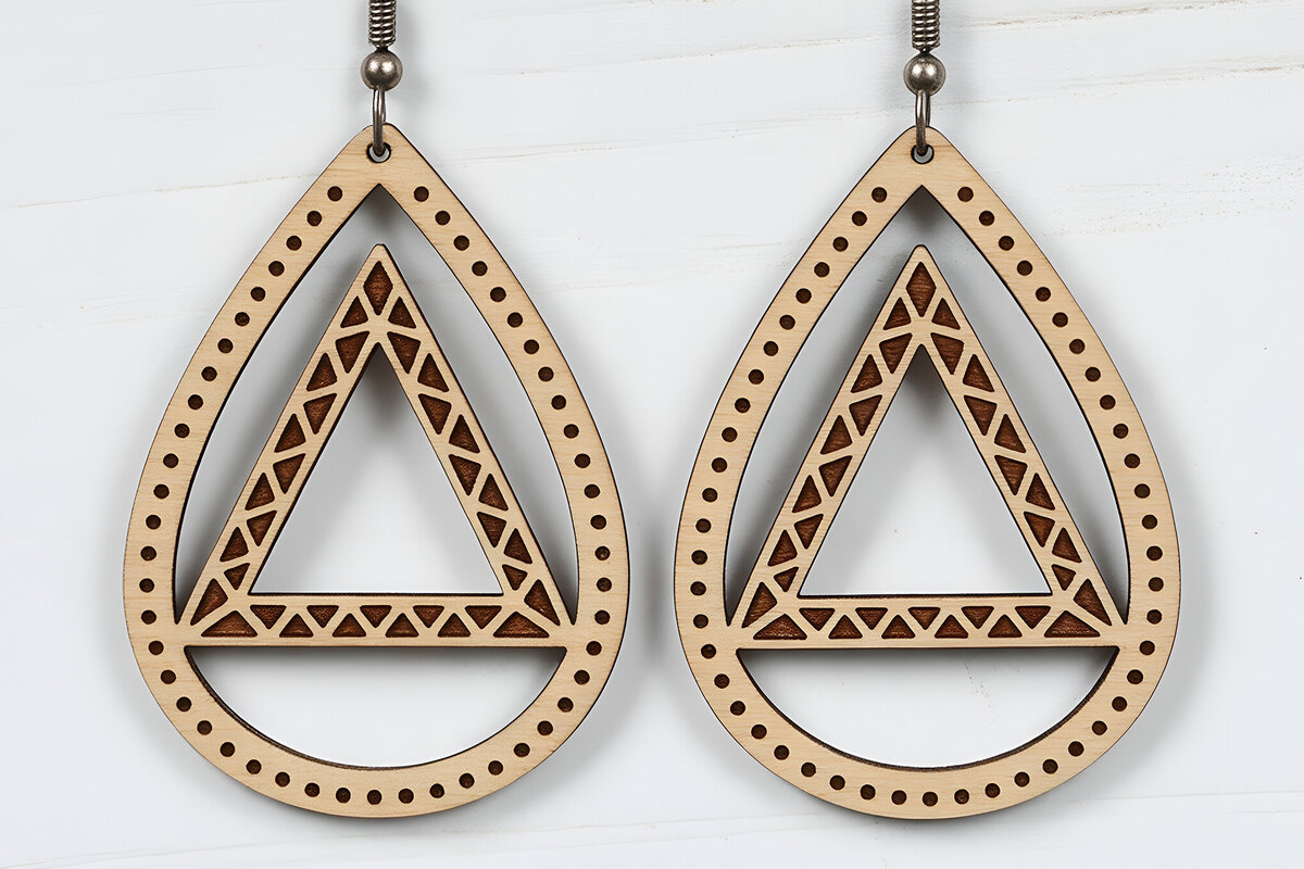 Intra απο ξύλο plywood 3mm-4mm πάχος – Tribal Triangle Teardrop Earrings Δίασταση  5x5 cm INTRAFABR-121542479