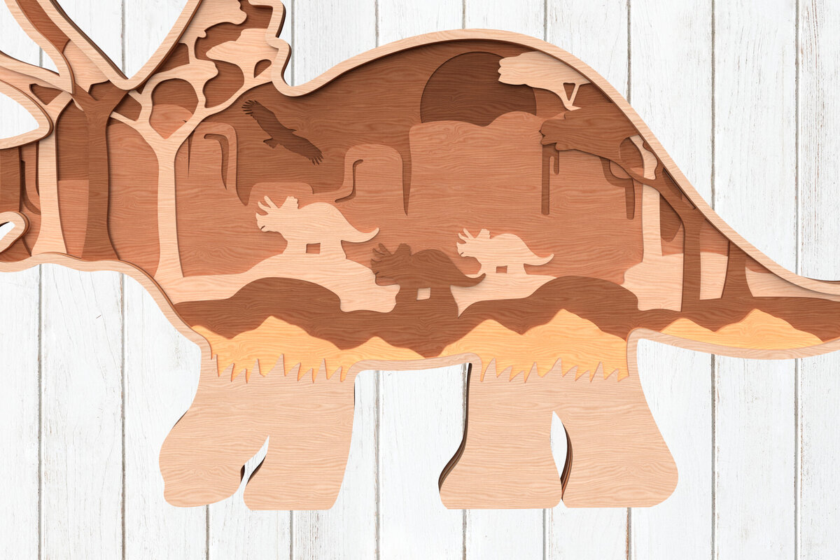Intra απο ξύλο plywood 3mm-4mm πάχος – Triceratops 3D Layered Design Δίασταση  40x30 cm INTRAFABR-119557527