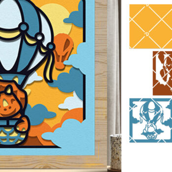 Intra απο ξύλο plywood 3mm-4mm πάχος – Triceratops σε μπαλόνι ζεστού αέρα Shadowbox Δίασταση  20x20 cm INTRAFABR-77367623 - Image 1