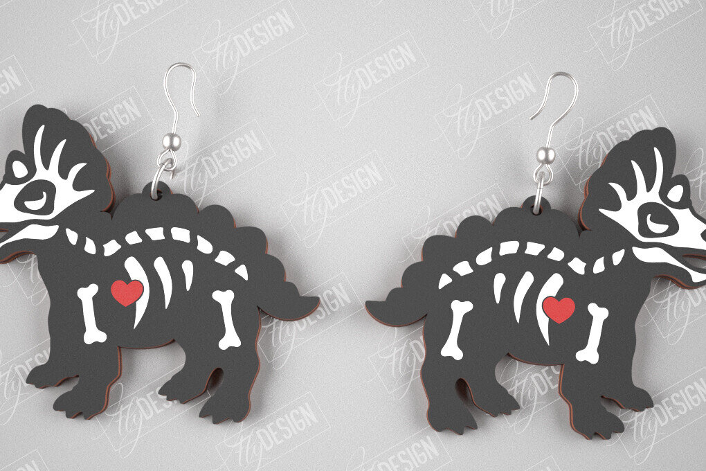 Intra απο ξύλο plywood 3mm-4mm πάχος – Triceratops Skeleton Earrings | Κοσμήματα Δίασταση  5x5 cm INTRAFABR-105271529