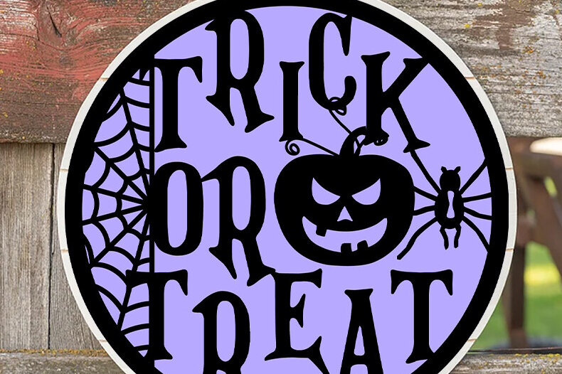 Intra απο ξύλο plywood 3mm-4mm πάχος – Trick or Treat Round Sign 3d Δίασταση  40x30 cm INTRAFABR-77413360