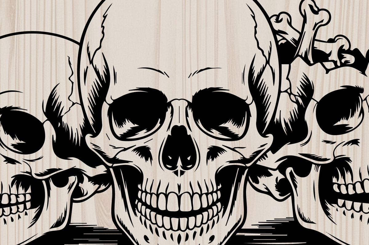 Intra απο ξύλο plywood 3mm-4mm πάχος – Trio of Skulls Mortality Δίασταση  20x20 cm INTRAFABR-123532506