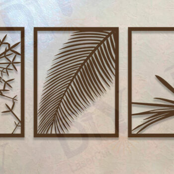 Intra απο ξύλο plywood 3mm-4mm πάχος – Τρίπτυχο με Φοίνικες και Πικραλίδα Δίασταση  20x20 cm INTRAFABR-112022989 - Image 1