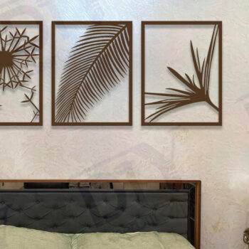 Intra απο ξύλο plywood 3mm-4mm πάχος – Τρίπτυχο με Φοίνικες και Πικραλίδα Δίασταση  20x20 cm INTRAFABR-112022989 - Image 2