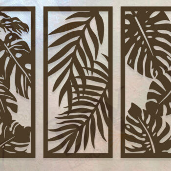 Intra απο ξύλο plywood 3mm-4mm πάχος – Τρίπτυχο με τροπικά φύλλα Δίασταση  20x20 cm INTRAFABR-111987145 - Image 1