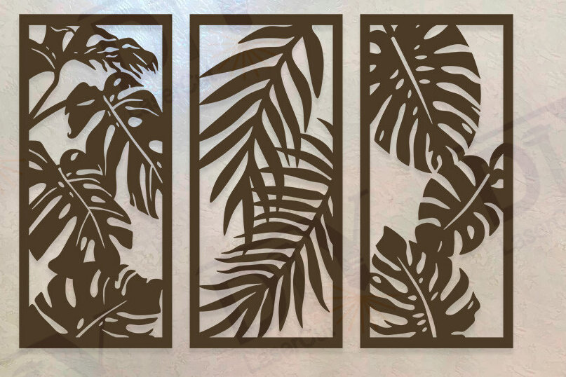 Intra απο ξύλο plywood 3mm-4mm πάχος – Τρίπτυχο με τροπικά φύλλα Δίασταση  20x20 cm INTRAFABR-111987145