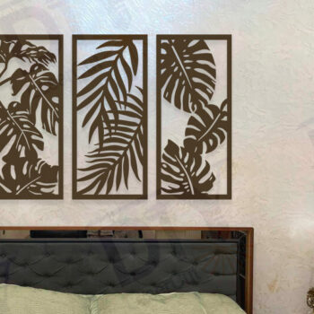 Intra απο ξύλο plywood 3mm-4mm πάχος – Τρίπτυχο με τροπικά φύλλα Δίασταση  20x20 cm INTRAFABR-111987145 - Image 2