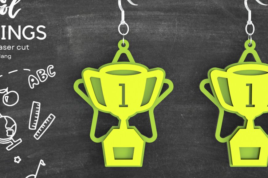 Intra απο ξύλο plywood 3mm-4mm πάχος – Trophy Back to School Σκουλαρίκια με λέιζερ Δίασταση  5x5 cm INTRAFABR-86069759