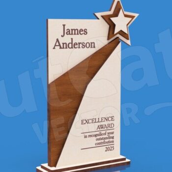 Intra απο ξύλο plywood 3mm-4mm πάχος – Τρόπαιο με διαγώνια προφορά και αστέρι Δίασταση  20x20 cm INTRAFABR-123674187 - Image 1