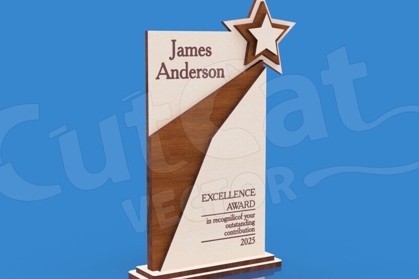 Intra απο ξύλο plywood 3mm-4mm πάχος – Τρόπαιο με διαγώνια προφορά και αστέρι Δίασταση  20x20 cm INTRAFABR-123674187